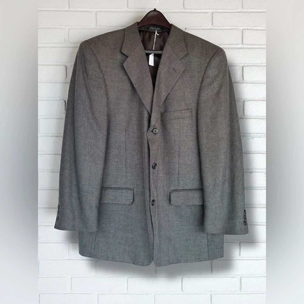 Hardy Amies Lana Seta Men's 44R Gray Glen Check Silk Wool Blend Sport Jacket